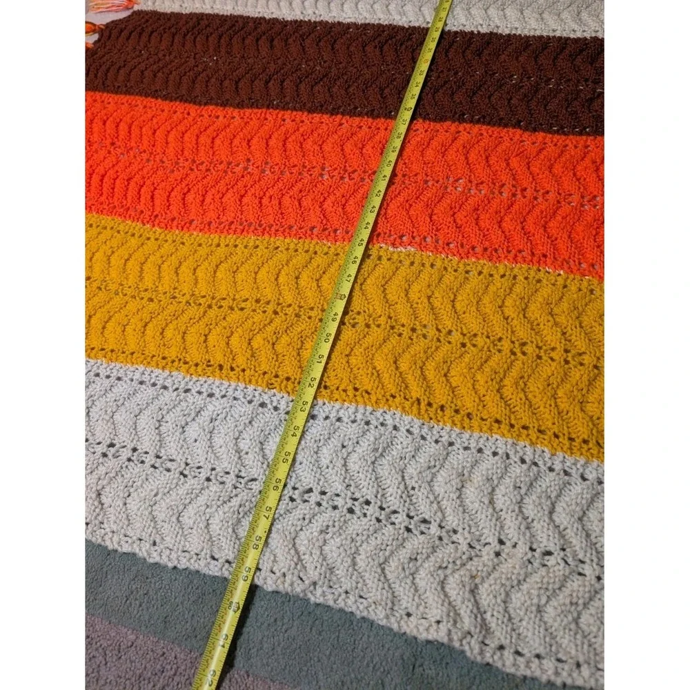 Crochet Afghan Yellow Orange Brown Harvest Autumn Blanket Handmade 54X59 Vintage